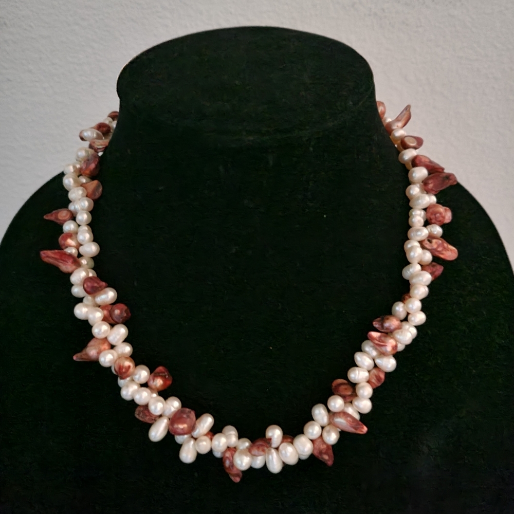 White Drop Freshwater Pearls Accented By Brown Borque Pearls Necklace  New